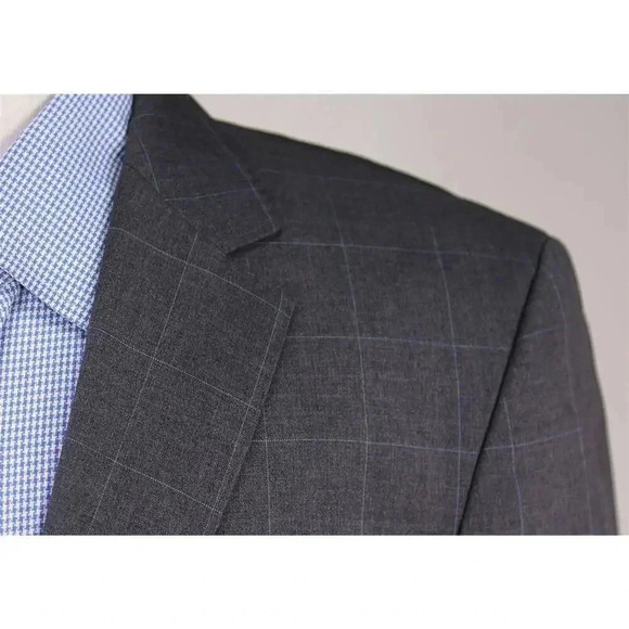 Hugo Boss The James/Sharp Gray w/ Ice Blue Windowpane Wool 2B Blazer Jacket 38R - Picture 4 of 10